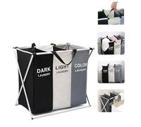 3-Section Aluminium Large Laundry Basket Hamper Washing Clothes Storage Bin Bag Light Dark