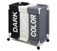 3 Section Basket Mobile Laundry Hamper Clothes Bin Organiser Sorter Cart with Wheels Lights and Dark Folding Laundry Basket Easy Move Laundry Storage Cart