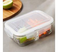 3 Section Rectangular Glass Container with Lid 1040 Ml | Freska