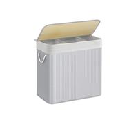 SONGMICS Laundry Hamper Basket with 3 Sections, Clip-on Lid and Handles, 150L Foldable, for Laundry Room, Bedroom, Bathroom, Grey LCB091G01