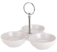 3 Sections White Ceramic Table Snack Dish Serving Plate Appetizer with Handle