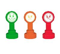 3 Self-Inking Rubber Stamp Set - 3 Faces (Happy, Sad, Indifferent), Traffic Light Assessment Ink Colours (Red, Orange, Green)