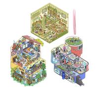 3 Set 3D Sticker Scene, Sticker Therapy 3D House Stickers Set with Tweezers,Large Sticker Scene for Relief Stress Pass The Time,Make Your Own Forest Tree House, Canned Apartment (Super Large Edition)