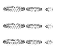 3 Set 9Pcs 90s Choker Necklace Kit, Gothic Tattoo Choker, Elastic Stretchable Chokers, bracelets, rings, for Women and Girls (Black)
