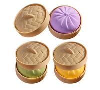 3 Set Dumpling Squishy Mystery With Faces, 10x10x6.5cm Viral Dumpling Toy Squishy With A Face, Jumbo Dumplings Squishys Toy With Steamer Box, Soft Squeeze Dough Fidget For Stress Relief & Hand Play