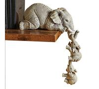 3 Set Elephant Shelf Sitter, Mother Elephant Hanging 2 Baby Elephants on the Edge, Mantelpiece Decoration, Hand-Painted Resin Collectable Figurines for Home Decor Gift, Grayish Brown