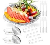 3 Set Fruit Chilled Veggie Tray, Serving Platters for Party, Ice Fruit Bowl with Lid, Food Tray Snack Serving Bowl for Salad Bar, Pizza,Buffets,Vegetables,Home Kitchen Supplies 30cm