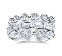 3 Set Geometric Cubic Zirconia Baguette Marquise Round CZ Stackable Wedding Band Ring Set For Women .925 Sterling Silver