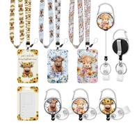 3 Set Highland Cows Lanyards with ID Holder Cute Floral Cows Lover CNA Appreciation Week Graduation Gift Teacher ID Badge Holder with Breakaway Lanyard Highland Cow Badge Teacher Gift for Nurse Office