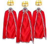 3 Set King Costume Set for Adult include 3 King Prince Cape Robe and 3 Crown for for Men Women Halloween Role Play Party (Color Set 1)