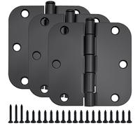 3 Set Matte Black Door Hinges 3.5 Inch 5/8" Radius Corners, Rounded Interior & Exterior Doors Hinge with Long & Short Screws, Heavy Duty Hinges for Doors 3 1/2 Inch Flat Iron Residential Door Hardware