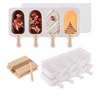 3 Set Popsicles Molds with Lids and 100 Pieces Wooden Popsicles Sticks, 4 Cavities Silicone Ice Pop Molds for Making Cakesicles, Cake Pops, Ice Cream - BPA Free