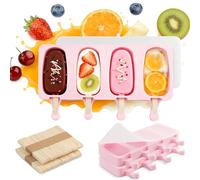 3 Set Popsicles Molds with Lids, Large Cake Pop Mold Cakesicle Mold 4 Cavities with 100 Wooden Sticks, Silicone Reusable Ice Pop Molds (Pink)