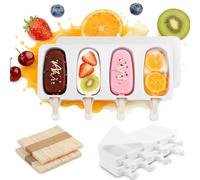 3 Set Popsicles Molds with Lids, Large Cake Pop Mold Cakesicle Mold 4 Cavities with 100 Wooden Sticks, Silicone Reusable Ice Pop Molds (White)