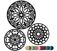 3 Set Silicone Trivet Mats with 1 Extra Large Included | Intricately Carved Insulated Flexible Durable Non Slip Thick Round Premium Trivets for Hot pots and Pans | Black