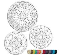 3 Set Silicone Trivet Mats with 1 Extra Large Included | Intricately Carved Insulated Flexible Durable Non Slip Thick Round Premium Trivets for Hot pots and Pans | White