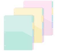 3 Sets 5 Tab Binder Dividers with Pockets for 3 Ring Plastic Binders 9.3 x 11.2 Inches 3 Hole Punched Page Dividers Sturdy Colorful Divider for Office School Business Home Organizer (Pastel Color)