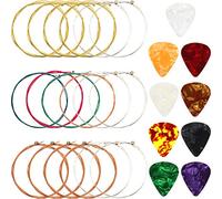 3 Sets Acoustic Guitar Strings Steel Guitar Strings Replacement (Gold, Brass, Multicoloured) with 9 Pieces Celluloid Guitar Picks 3 Sizes for Guitar Beginners
