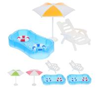 3 Sets Beach Miniature Dollhouse Decoration: 15pcs Mini Beach Chair Umbrella And Mini Swimming Pool Rings for Dollhouse Furniture 1:12 Scale Decor, Play House Accessories for Diy Garden Plant Pool