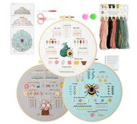 3 Sets Beginner Embroidery Kits Cross Stitch Starter Kits for Adults, Embroidery Starter Kits to Learn 28 Different Stitches, Including Fabric with Prints, Threads, Needles,Learn Embroidery Skill