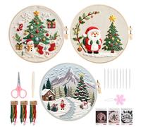 3 Sets Christmas Embroidery Kit, Embroidery Kits for Adults Beginners, DIY Handmade Sewing Needlepoint Kits with Needles Threads, Cross Stitch Kits with Snow House Christmas Tree Santa Claus for Gift