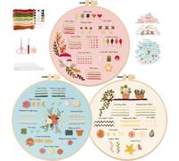 3 Sets Cross Stitch Kits for Adults, Embroidery Kit for Beginners Adult Women’s Hobbies, Cross Stitch kit Including Fabric with Floral Patterns, Colored Threads, Needles, Hoops and Instructions