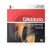 D'Addario Acoustic Guitar Strings EJ12-3D - 80/20 Bronze Medium 13-56 - 3-Pack