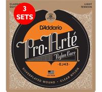 D'Addario Guitar Strings - Pro-Arte Classical Guitar Strings - EJ43-3D - Nylon Guitar Strings - Silver Plated Wound, Nylon Core - Light Tension, Pack of 3