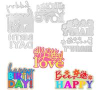 3 Sets Die Cuts for Card Making, SENHAI Die Cut Stencils Word Happy Birthday Wishes Words & Bee Happy Flower Wishes Words & All You Need is Love Words Embossing Template for Card Making