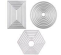 3 Sets Die Cuts Metal Cutting Dies Stencil,Sweetfamily 24 Pieces Nesting Dies for Card Making Scrapbooking Album Paper DIY Crafts(Rectangle,Circle & Hexagon)