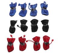 3 Sets Dog Rain Boots Thickened Waterproof Set of Three with Strap | Nylon Cloth and Cotton, S Size 1, Red Black Blue Colours, Rainy Days for Dogs