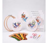 3 Sets Dolphin Embroidery Kits for Beginners Adults, Ocean Themed Stamped Cross Stitch Starter Kit with 2 Bamboo Hoops, 30cm Water-Soluble Patterns, Full Range of Floss for DIY Craft Gift