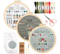 3 Sets Embroidery Kit for Beginners Embroidery Starter Kit Floral Embroidery Patterns Beginners Embroidery Kits for Adults with Detailed Instruction Manual Threads Hoops Needles Scissors Fabric
