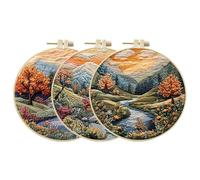 3 Sets Embroidery Starter Kit for Adult Beginner with Landscape Tree Mountain River Floral Nature Scenery Pattern Hand Embroidery Set DIY Cross Stitch Kits with Hoops Needles Threads