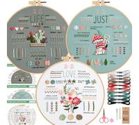 3 Sets Embroidery Stitch Practice Kit for Beginners, Basic and Advanced Embroidery Stitches Skill Techniques for Adults and Kids, Absolute Embroidery Starter Kits, Hand Crafts Kit (Grey)