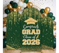 3 Sets Graduation Party Decorations 4/5/6FT 2026 Graduation Arched Backdrop Cover Grads Arch Covers Graduates of 2026 Party Supplies Green Gold Arch Backdrop Covers Spandex Stretchy Gold Arched Cover