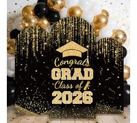 3 Sets Graduation Party Decorations 4/5/6FT 2026 Graduation Arched Backdrop Cover Graduates of 2026 Party Supplies Black and Gold Arch Backdrop Covers Grads Arch Covers Spandex Stretchy Arched Cover