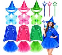 3 Sets Halloween Fairy Godmother Costume for Women Blue Green Pink