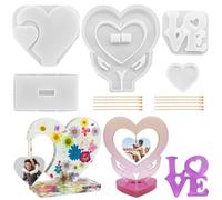 3 Sets Large Photo Frame Resin Molds, AIFUDA Heart Silicone Molds with Love Mould for Epoxy Resin, DIY Picture Frame Mold for Resin Casting Art Crafts