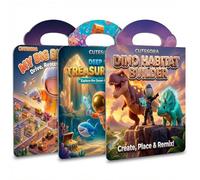 3 Sets Large Reusable Sticker Book for Toddlers 2-4 Years, Jelly Sticker Activity Books Kids 1-3, Dinosaur City Vehicles & Ocean, Waterproof Window Clings Boys & Girls