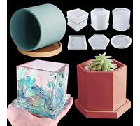 3 Sets Large Silicone Plant Molds, Container Coaster Resin Concrete Mold, Cylinder Cube Hexagon Silicone Mold for Candle Vessel Succulent Planter Pot Pen Holder Jar, Handmade Crafts Supplies