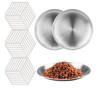 3 Sets of Stainless Steel Cat Bowls Whisker Friendly with Non Slip Silicone Placemats, Shallow Kitten Food Bowl Cat Plates for Wet Food, Suitable for Cats Small Pets (Silver)