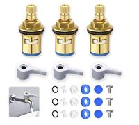 3 Sets Quarter Turn Tap Valves Cartridges with Metal Lever Heads Universal 1/2" Replacement Tap Valves Replacement Tap Handles Replacement for Kitchen Bathroom Faucet Sink Taps