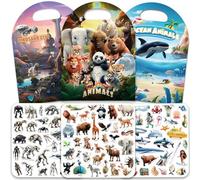 3 Sets Reusable Sticker Books for Toddlers 2-4 Years,97pcs Cool Jelly Stickers for Kids Boys Girls Road Trip Airplane Train Travel Essentials Toy Quiet Busy Book - Animals, Dinosaurs & Ocean World