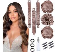 3 Sets Satin Heatless Curling Set Overnight Curls Blowout Rods Soft Hair Curlers to Sleep in Bun Bons Heatless Curls with Bonnet Cap No Heat Headband Silk Roller Wrapper Brown