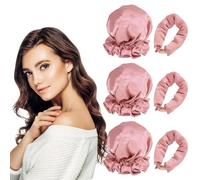 3 Sets Satin Heatless Hair Curlers, No Heat Curling Rods for All Types, Includes 3 Caps & 3 Bars, Pink, Perfect for Overnight Curls & DIY Hairstyles