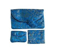 3 Sets Zippered Jewelry Storage Bags for Women Travel Cosmetic Packaging Bags Chinese knot Silk Brocade Coin Purses Pouches, sky blue Random Pattern (5 Sets)