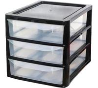 3 Shallow Stackable Drawers Tier A4 Plastic Storage Tower Unit Organizer Home Office School Desktop Clear Storage Chest for Clothes Toys Shoes Stationary Black