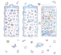 3 Sheets 3D Embossed Cute Stickers PVC Puffy Stickers Small Cartoon Mini Sticker with Starry Night and Puppy Designs for Kids Adults Laptop Water Bottle Phone Case Notebook Scrapbook Rewards