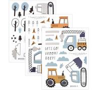 3 Sheets Construction Vehicles Wall Stickers, Car Wall Stickers for Kids Room Bedrooms, Tractor Digger Truck, Removable Construction Wall Decor for Baby Nursery, Playroom, Windows